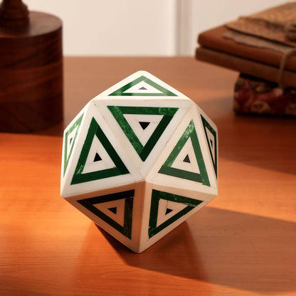 Verdant Inlay Geometric Orb Sculpture