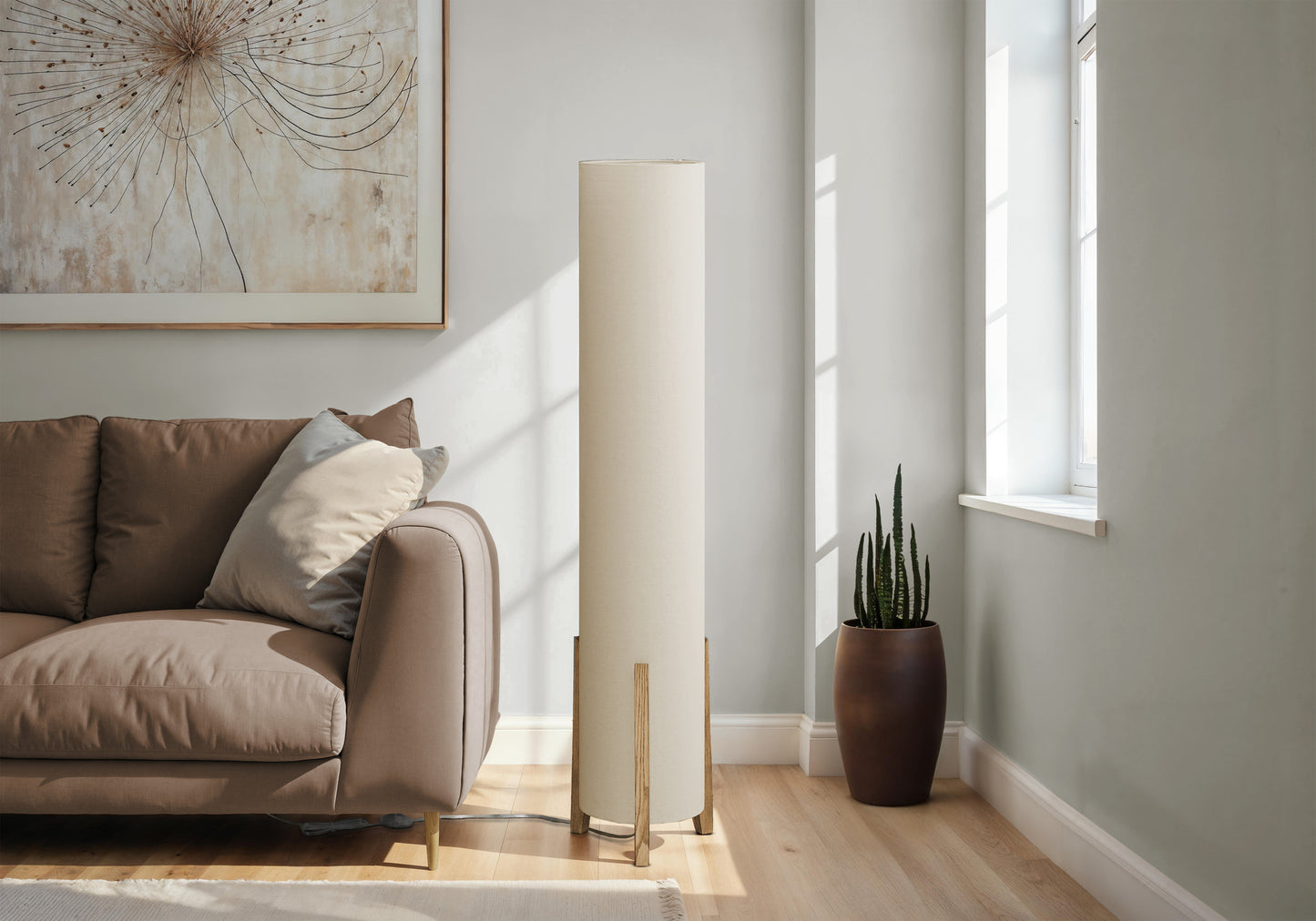 Modern Cylinder Floor Lamp with Ivory Linen Shade
