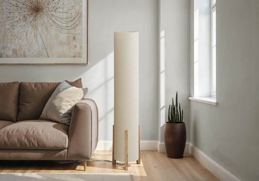 Modern Cylinder Floor Lamp with Ivory Linen Shade