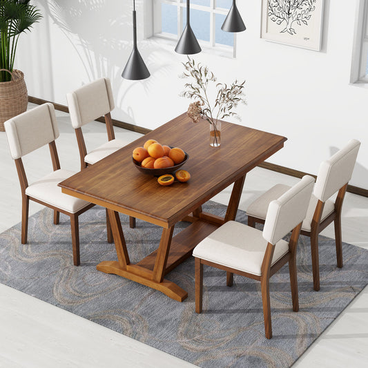 Mela 5-Piece Solid Wood Dining Table Set, Walnut