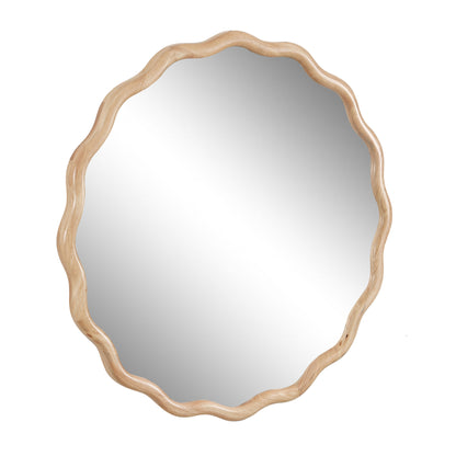 Solid Wood Wavy Round Mirror – 42” Natural Finish
