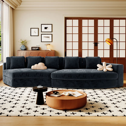 Arlo 115" 4-Seat Curved Chenille Sectional Sofa – Navy Blue