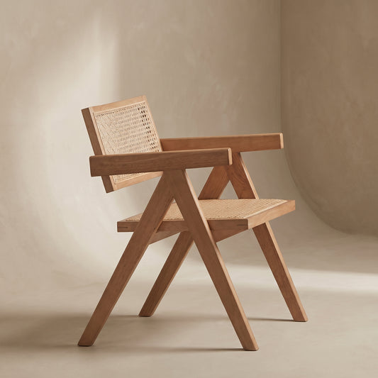 Ainsley Rattan & Wood Dining Arm Chairs, Set of 2