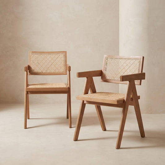 Ainsley Rattan & Wood Dining Arm Chairs, Set of 2