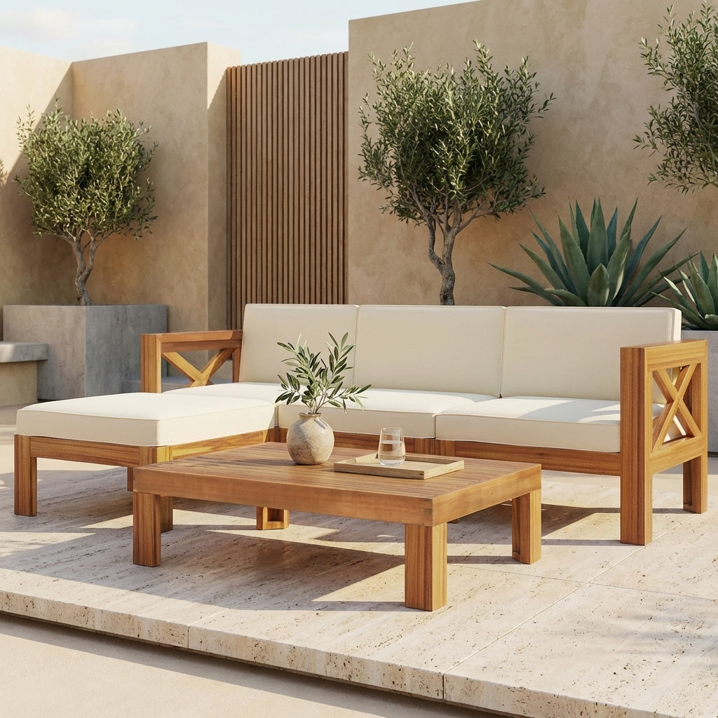 Aldara Acacia Wood Outdoor Sectional, 5 Piece Set