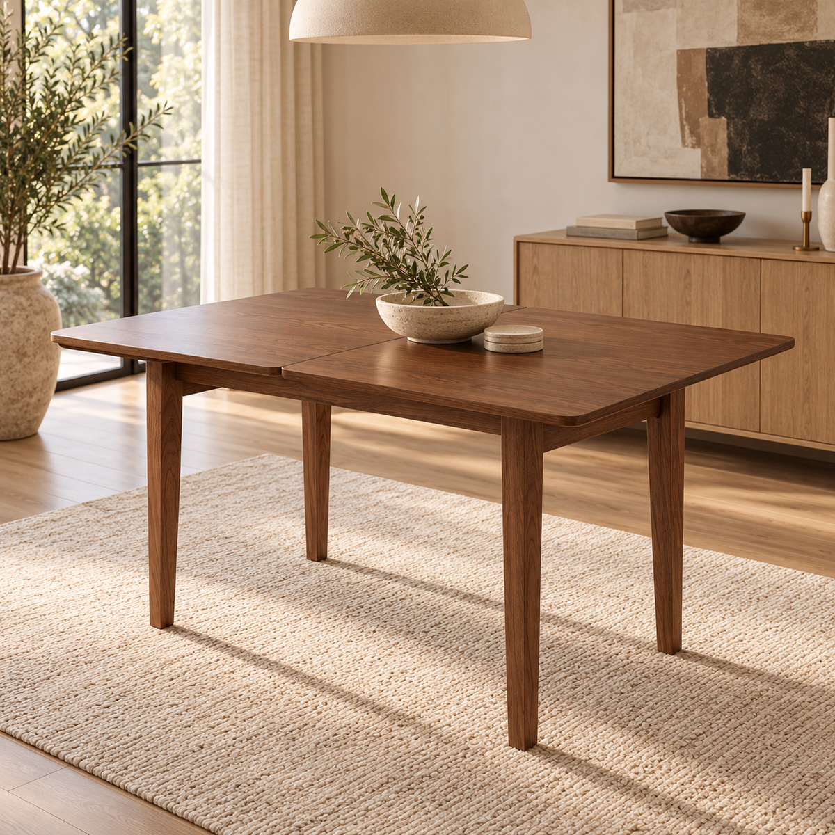 Alden Extendable Oak Dining Table, Walnut Finish