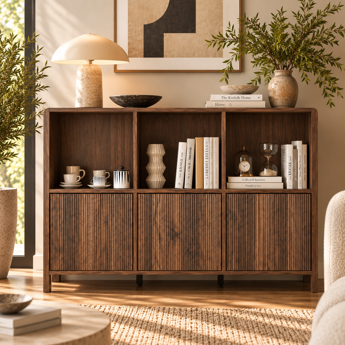 Alden Fluted Display Cabinet, Walnut