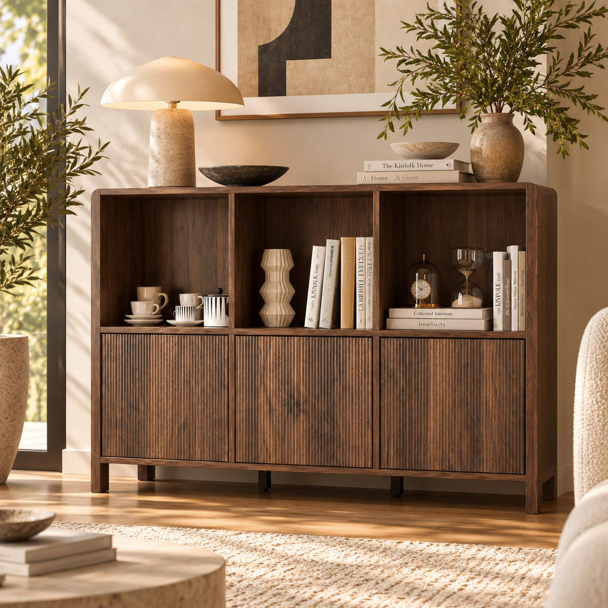Alden Fluted Display Cabinet, Walnut