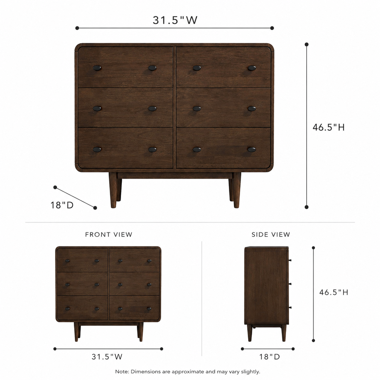 Alexa Mid Century Six-Drawer Dresser