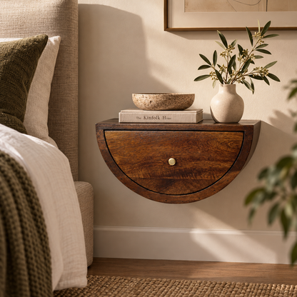 Amara Crescent Floating Nightstand, Chestnut