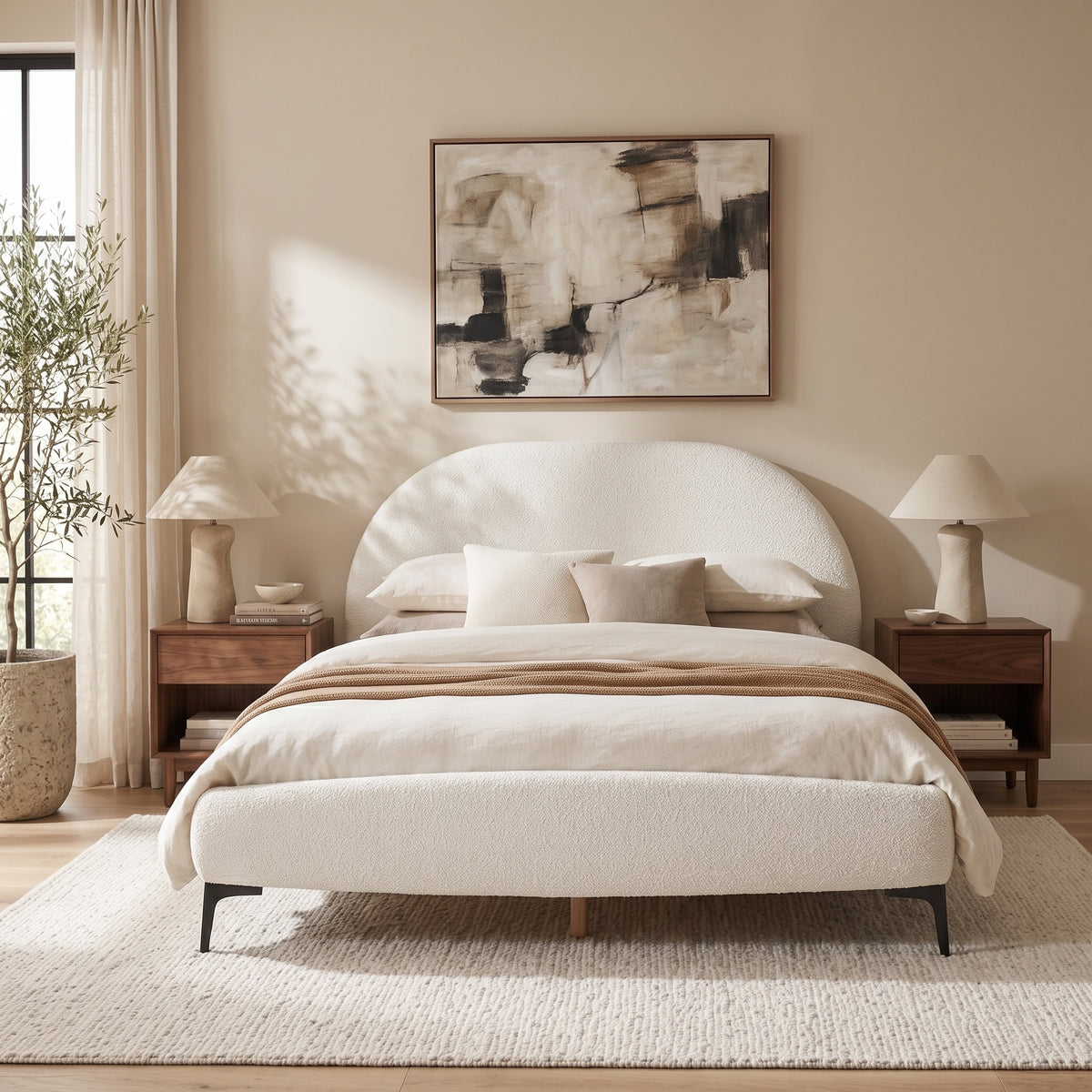 Amara Upholstered Queen Bed, Ivory Bouclé