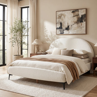 Amara Upholstered Queen Bed, Ivory Bouclé