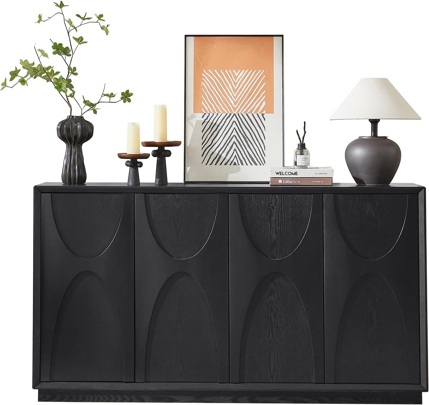 Arcadia Carved Wood Sideboard, Black