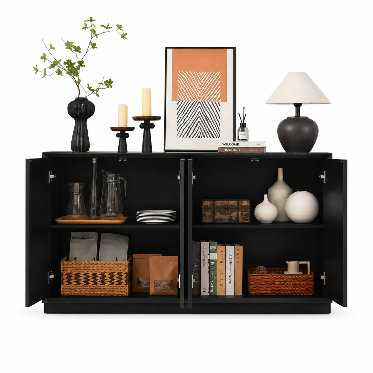 Arcadia Carved Wood Sideboard, Black