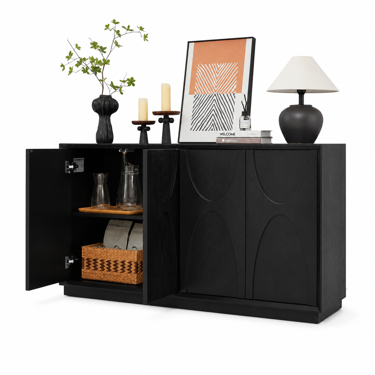 Arcadia Carved Wood Sideboard, Black