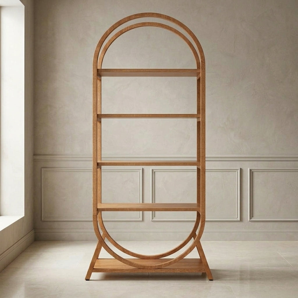Arched Wood & Metal Display Bookcase