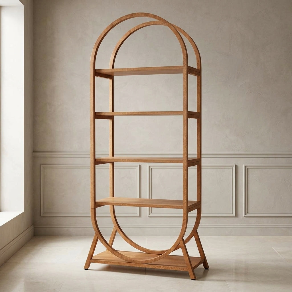 Arched Wood & Metal Display Bookcase