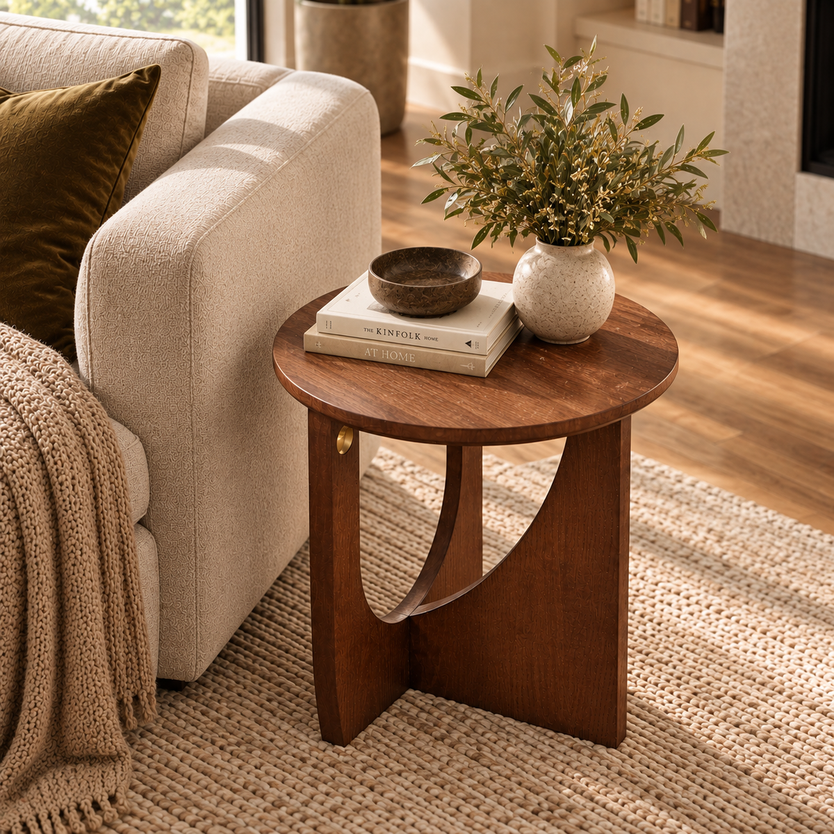 Arden Sculptural Side Table, Walnut