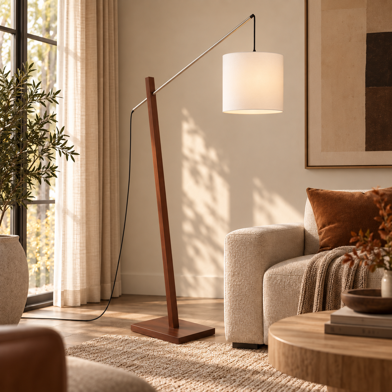 Arturo Walnut Cantilever Floor Lamp