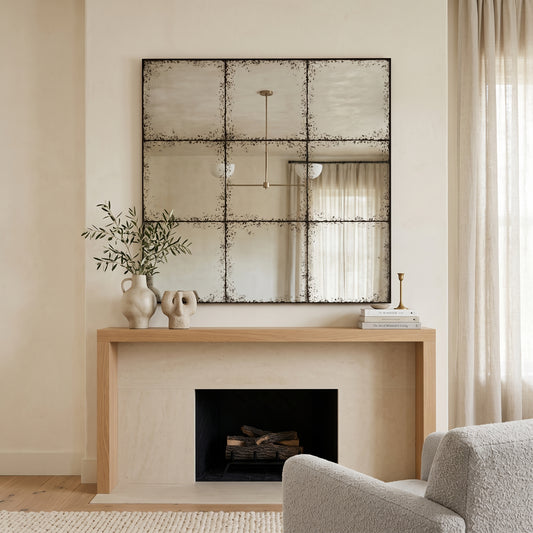 Aveline Antiqued Windowpane Wall Mirror