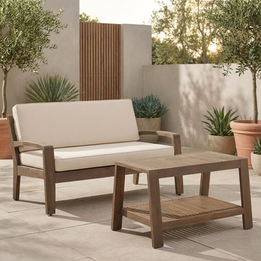 Aven Acacia Wood Outdoor Conversation, 2 Piece Set