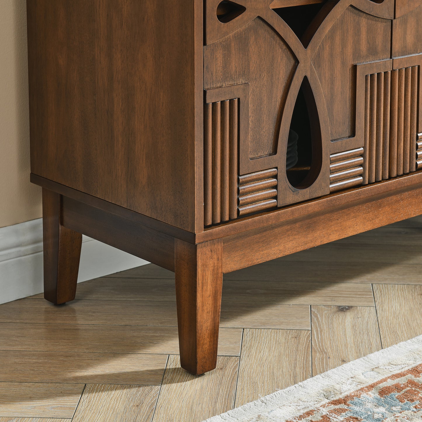 Aven Carved Walnut Sideboard Cabinet