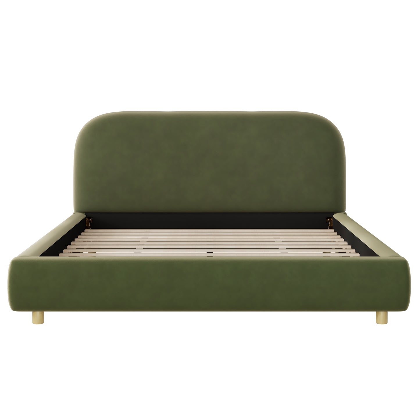 Aveline Velvet Platform Queen Bed, Olive Green