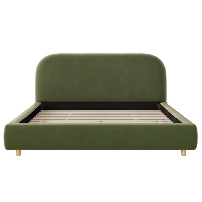 Aveline Velvet Platform Queen Bed, Olive Green