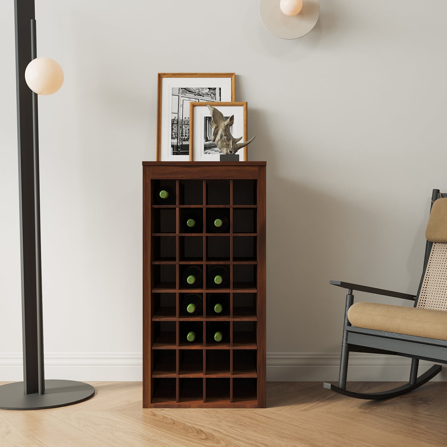 Harlan 32-Bottle Walnut Wine Storage Cabinet