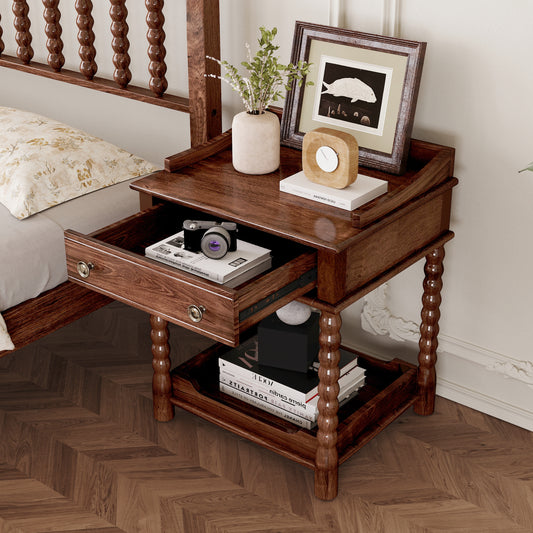 Cali Turned-Leg Nightstand, Walnut Finish