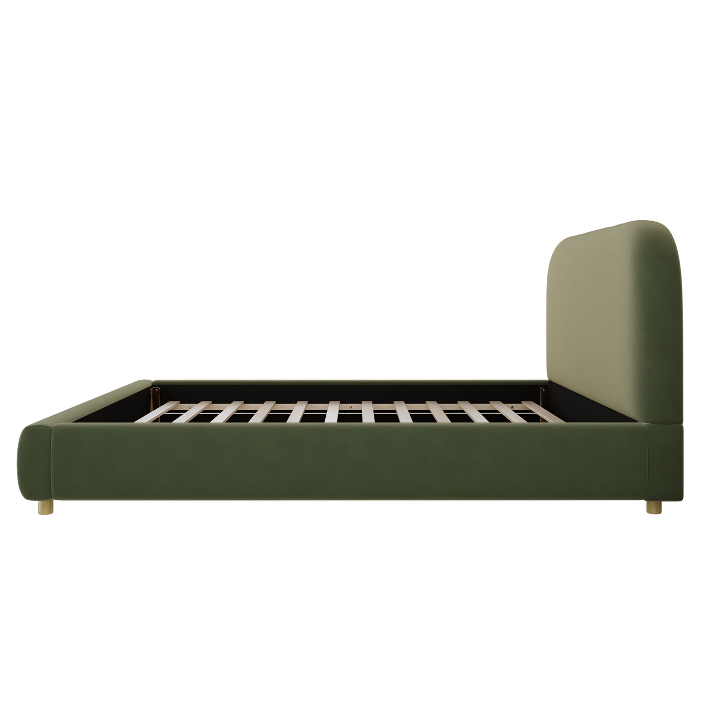 Aveline Velvet Platform Queen Bed, Olive Green
