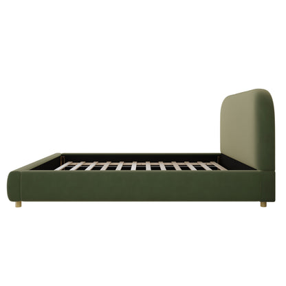 Aveline Velvet Platform Queen Bed, Olive Green