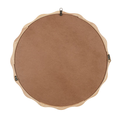 Solid Wood Wavy Round Mirror – 42” Natural Finish