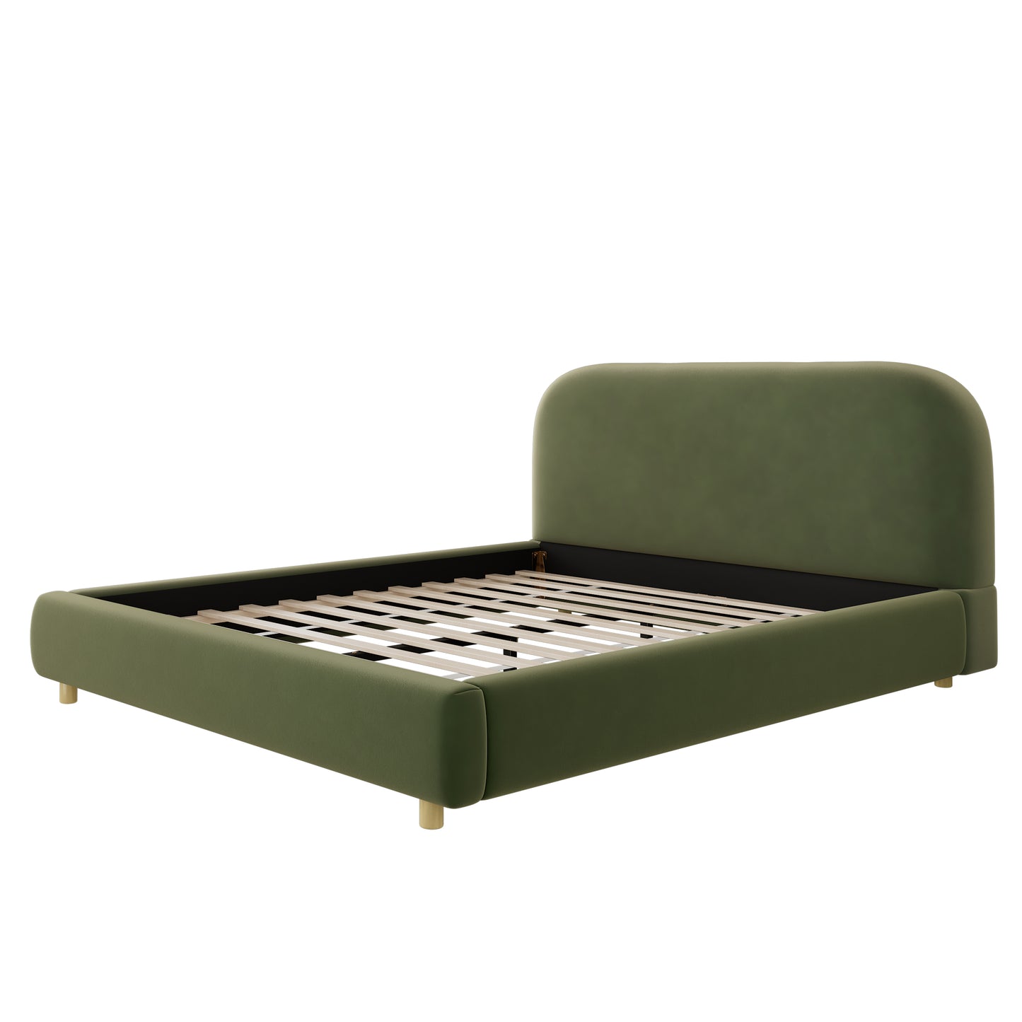 Aveline Velvet Platform Queen Bed, Olive Green