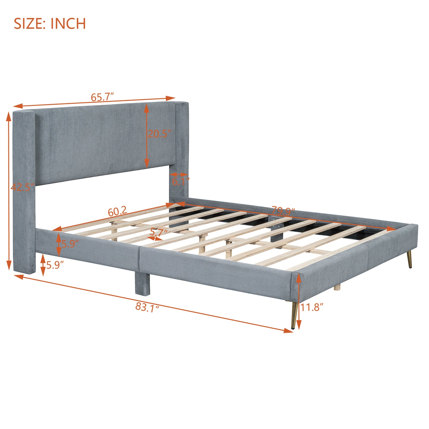 Cory Queen Platform Bed, Gray