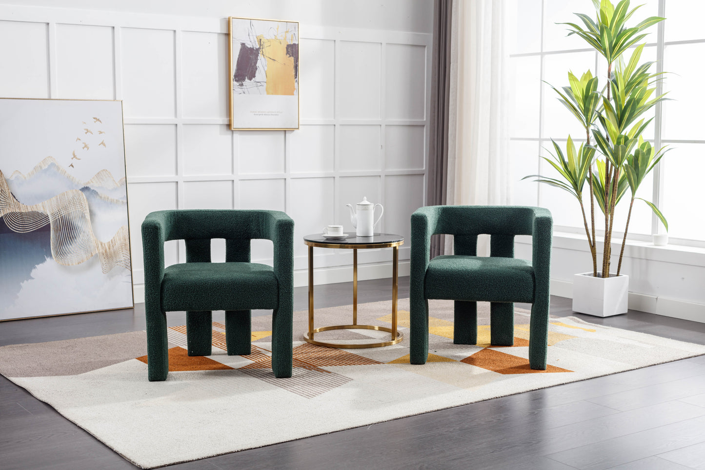 Alpine Set of 2 Barrel Accent Chairs, Emerald