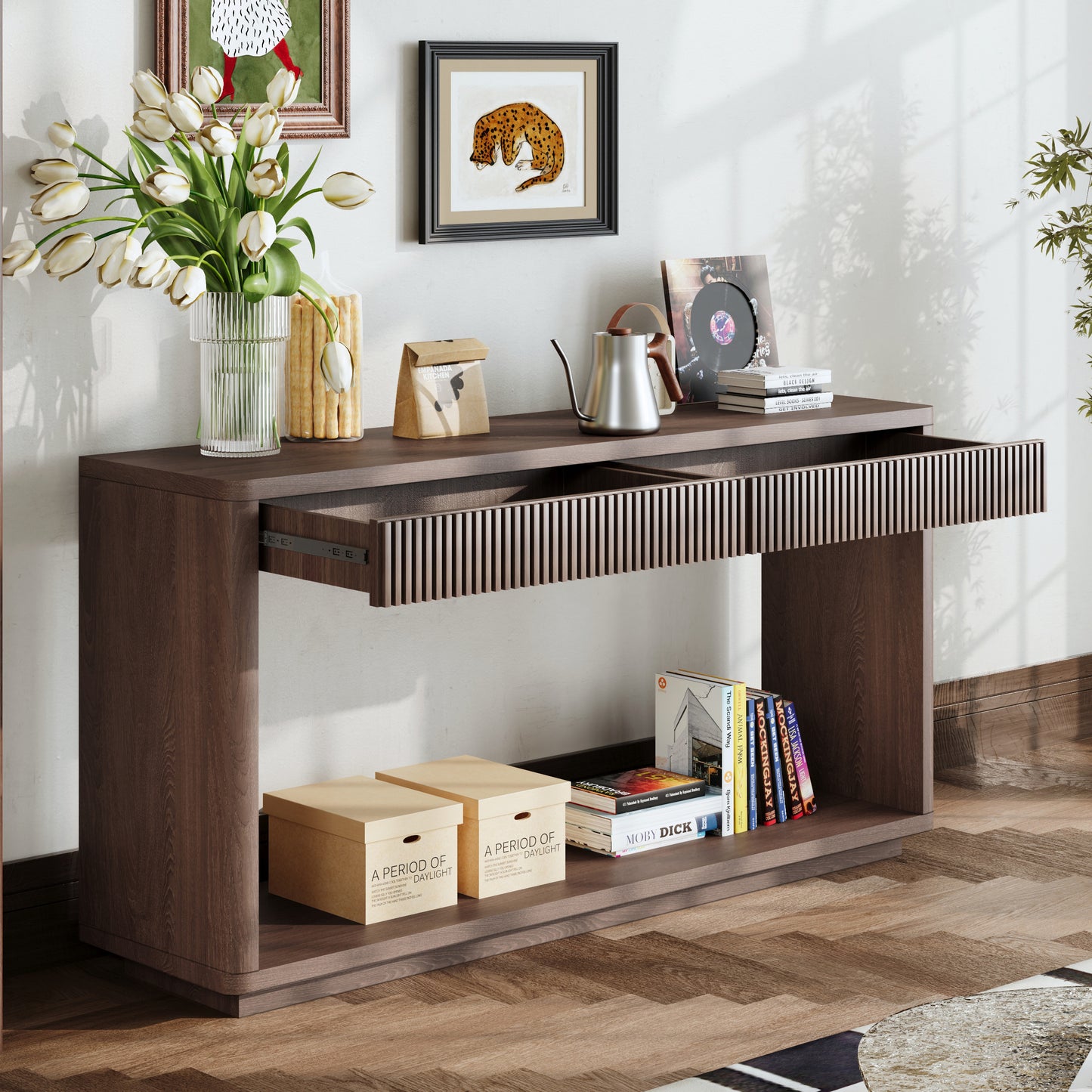 Callen Fluted Console Table – Walnut Wood