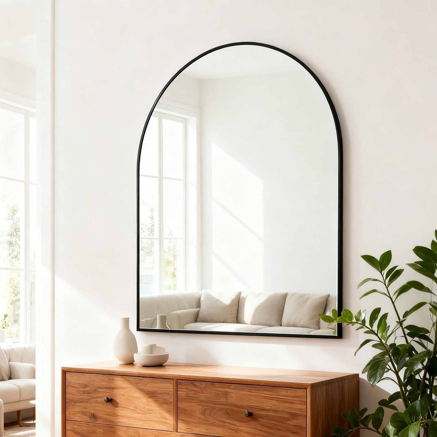 The Camden Arched Wall Mirror – 30” x 36” Black Metal Frame