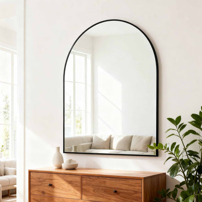The Camden Arched Wall Mirror – 30” x 36” Black Metal Frame