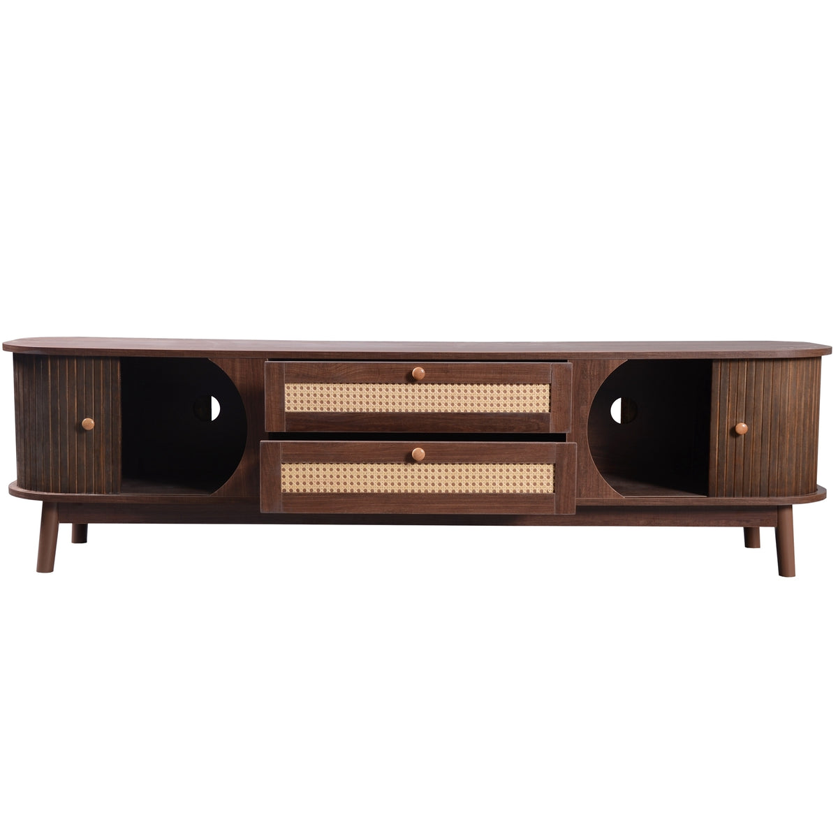 Milo Fluted Rattan Media Credenza, Walnut Brown