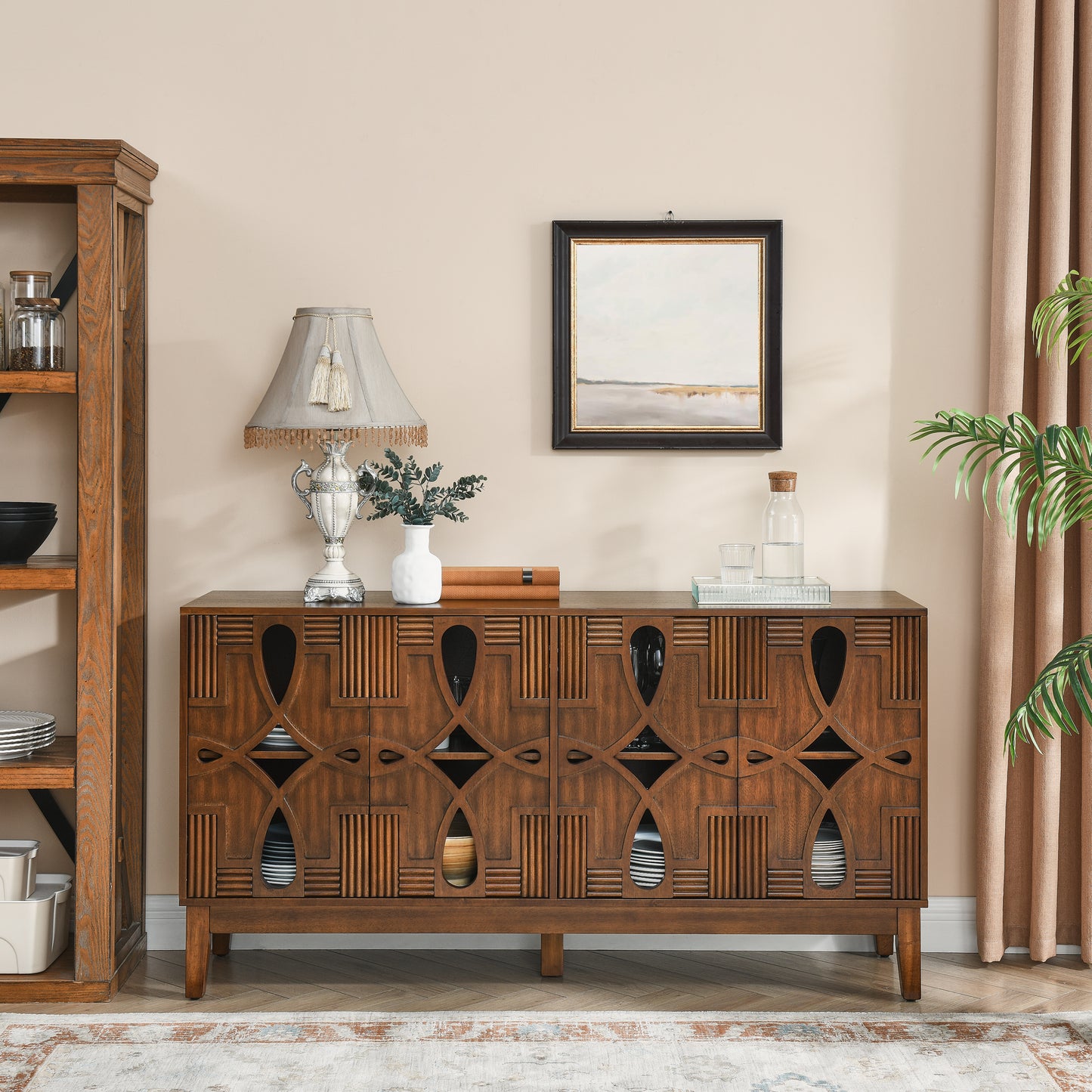 Aven Carved Walnut Sideboard Cabinet