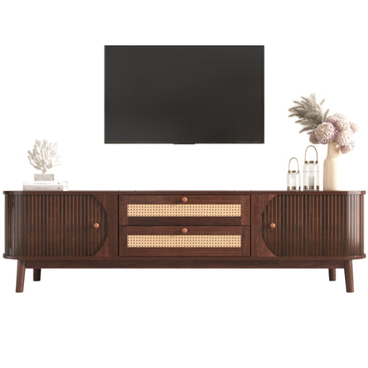 Milo Fluted Rattan Media Credenza, Walnut Brown