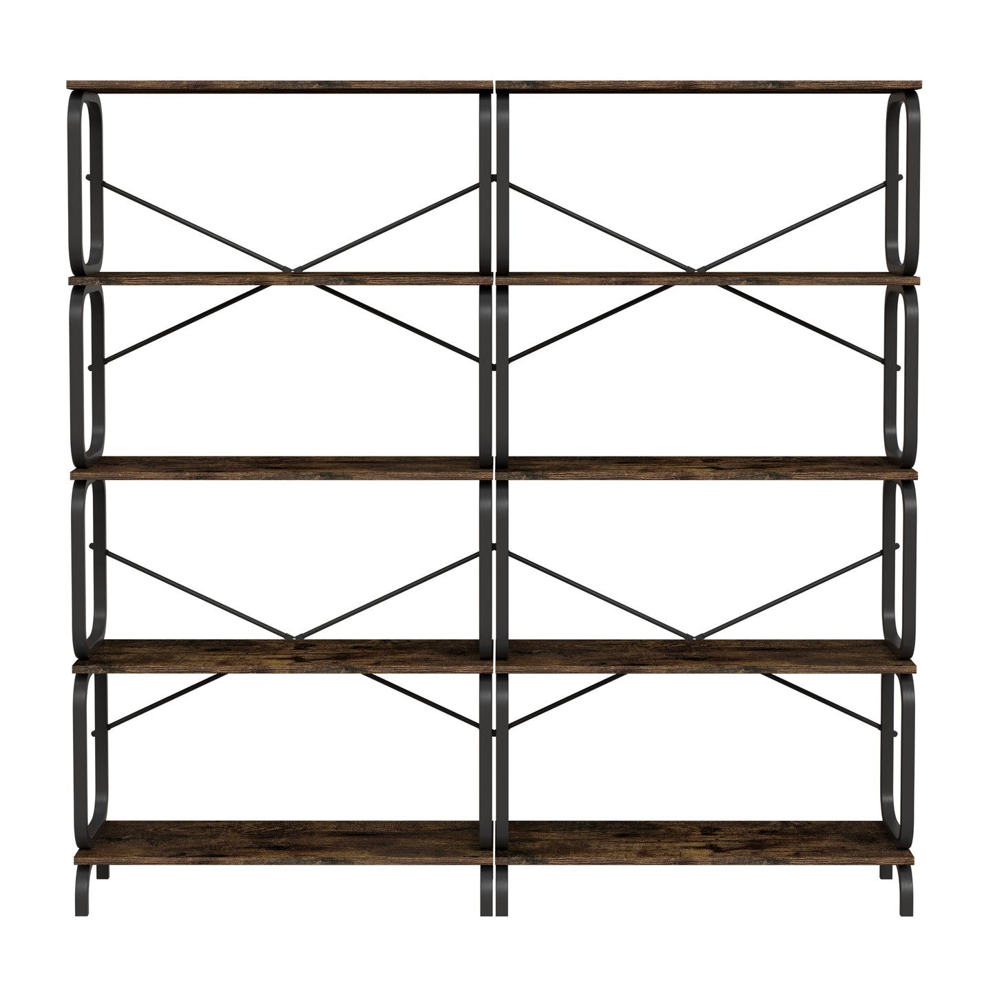 Huxley 63" Industrial Wood & Metal Bookcase - Rustic Brown
