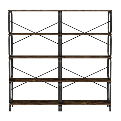 Huxley 63" Industrial Wood & Metal Bookcase - Rustic Brown