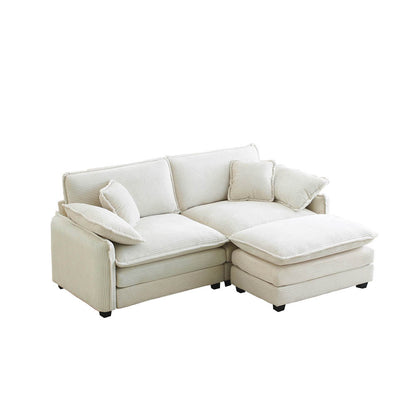Berk Corduroy Sofa With Ottoman, Beige