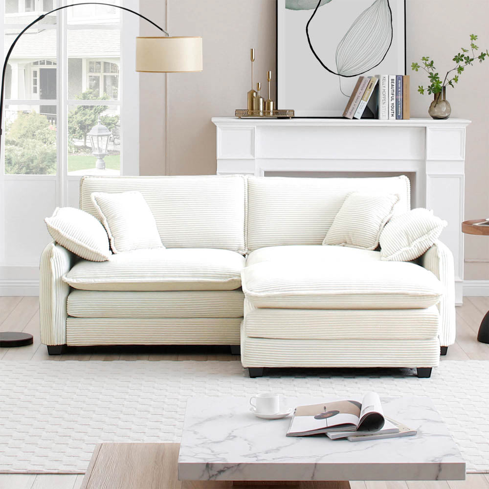 Berk Corduroy Sofa With Ottoman, Beige