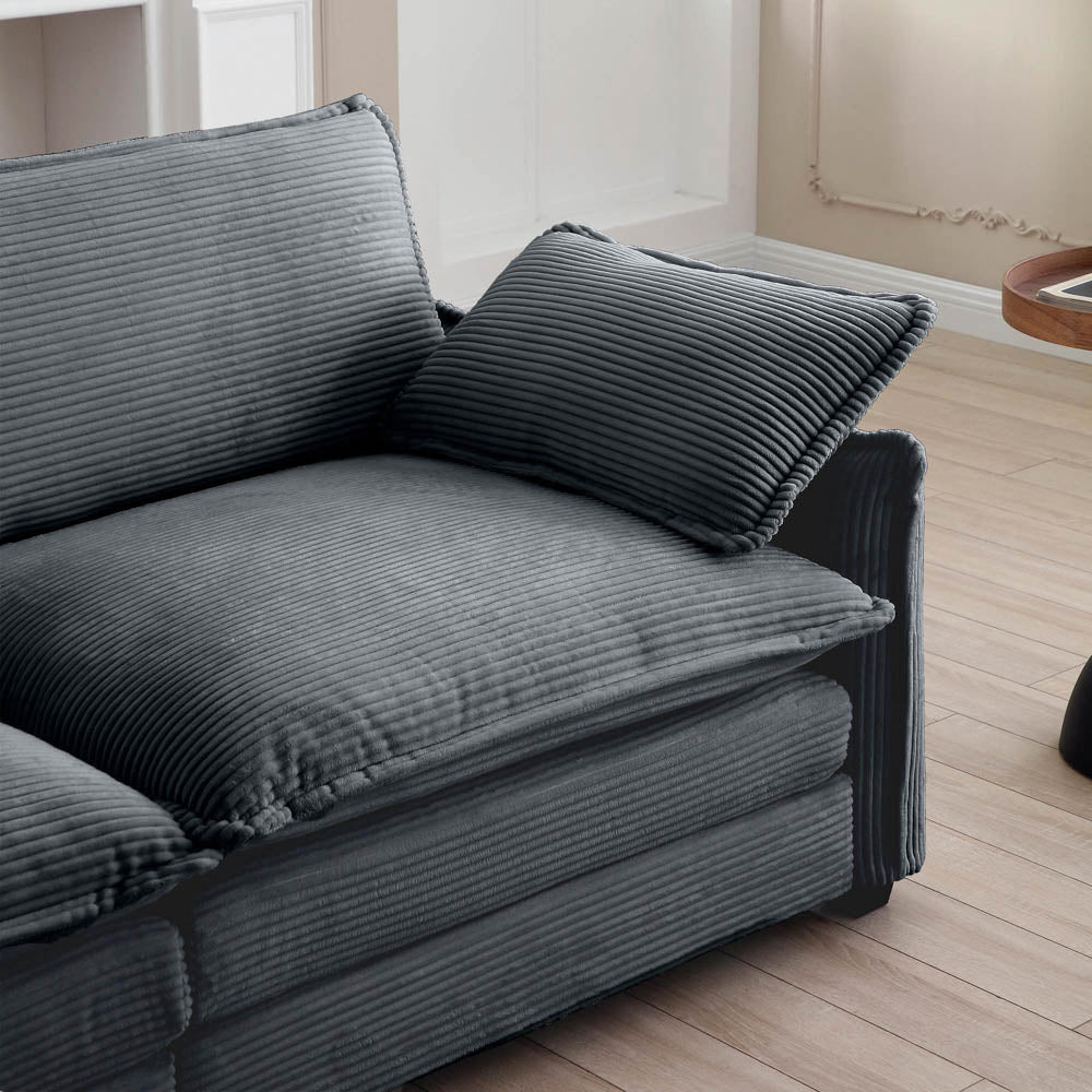 Berk Corduroy Sofa with Ottoman, Grey