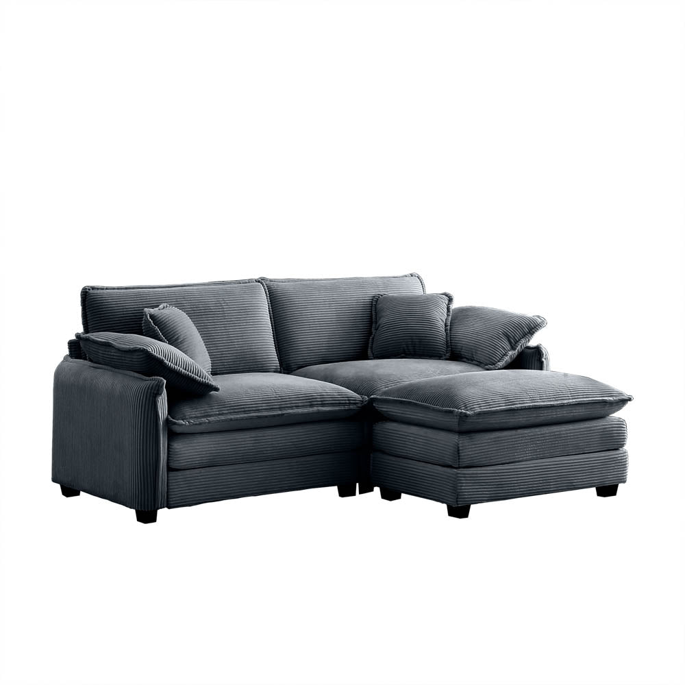 Berk Corduroy Sofa with Ottoman, Grey