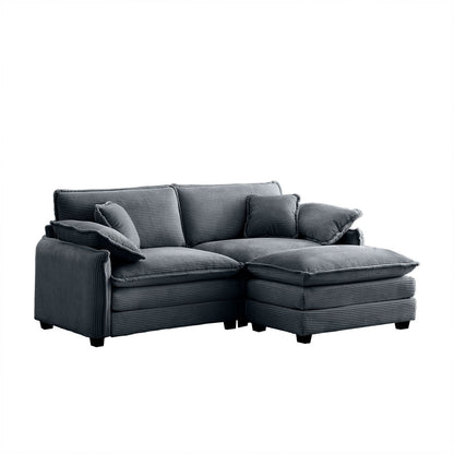 Berk Corduroy Sofa with Ottoman, Grey