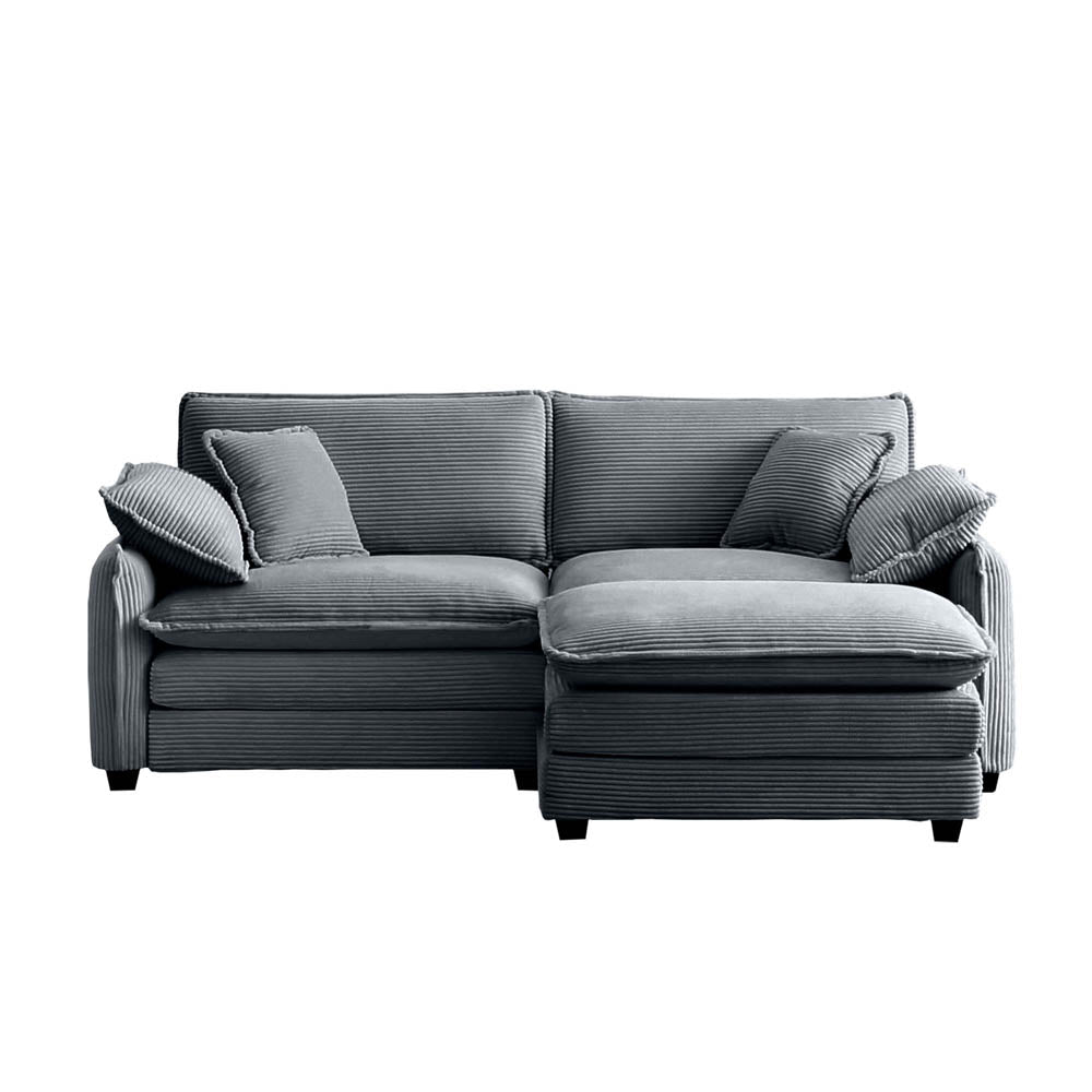 Berk Corduroy Sofa with Ottoman, Grey